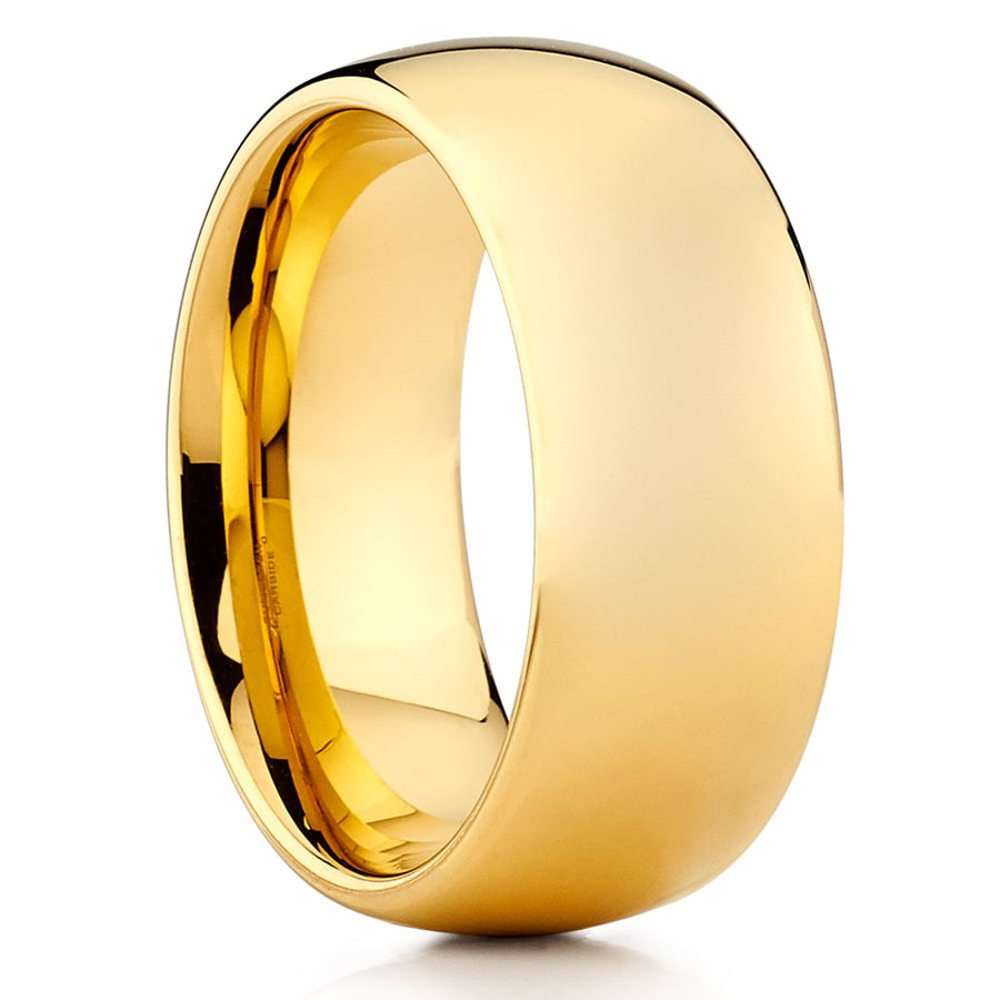 9mm Yellow Gold Tungsten Carbide Ring Comfort Fit Shiny Wedding Engagement Band Image 1