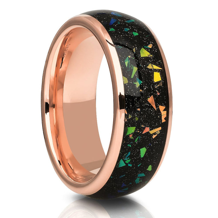 Tungsten Carbide Wedding Ring 8mm Abalone Inlay Rose Gold Comfort Fit Image 4