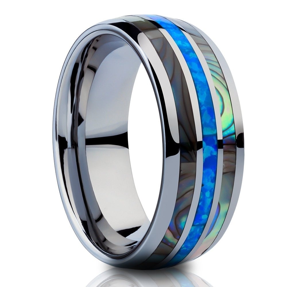 Abalone Tungsten Carbide Wedding Ring 8mm Silver Comfort Fit Cobalt Free Image 4