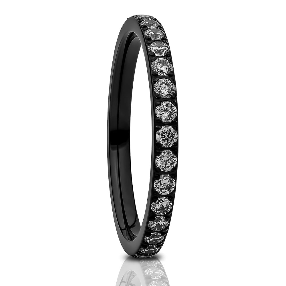 Black Eternity Ring Titanium Ring CZ Wedding Ring Ladies Wedding Ring Image 1