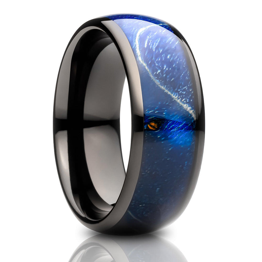 Azure Tungsten Carbide Wedding Ring 8mm Black Engagement Ring Wood Inlay Image 4