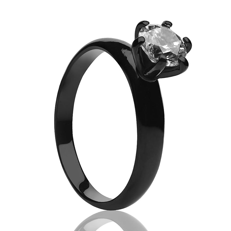 Black Solitaire Wedding Ring CZ Wedding Ring Engagement Ring Black Titanium Ring Image 1