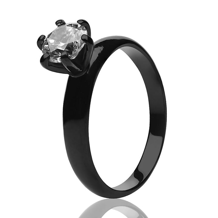 Black Solitaire Wedding Ring CZ Wedding Ring Engagement Ring Black Titanium Ring Image 2