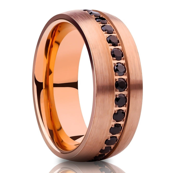 Rose Gold Tungsten Wedding Ring 8mm Black CZ Inlay Comfort Fit Cobalt Free Image 4