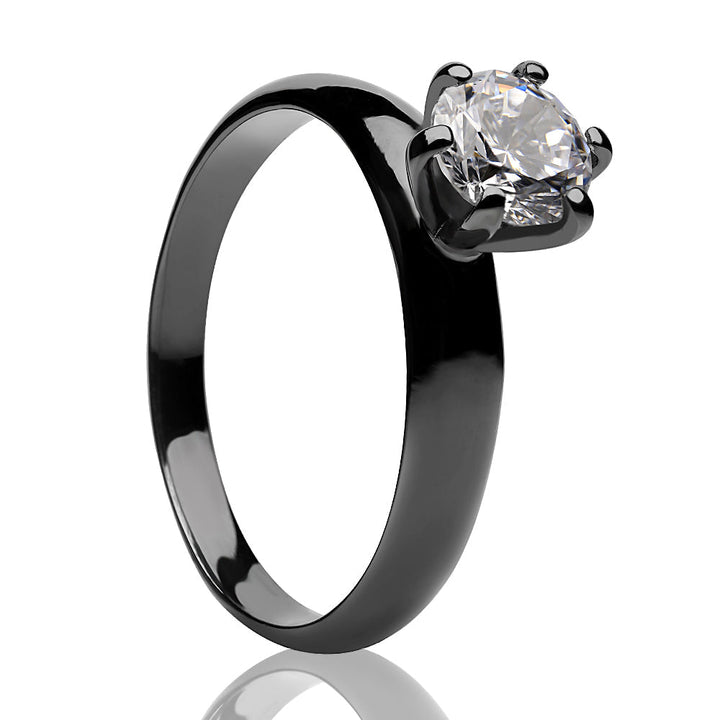Black Solitaire Wedding Ring CZ Wedding Ring Titanium Ring Engagement Ring Image 1