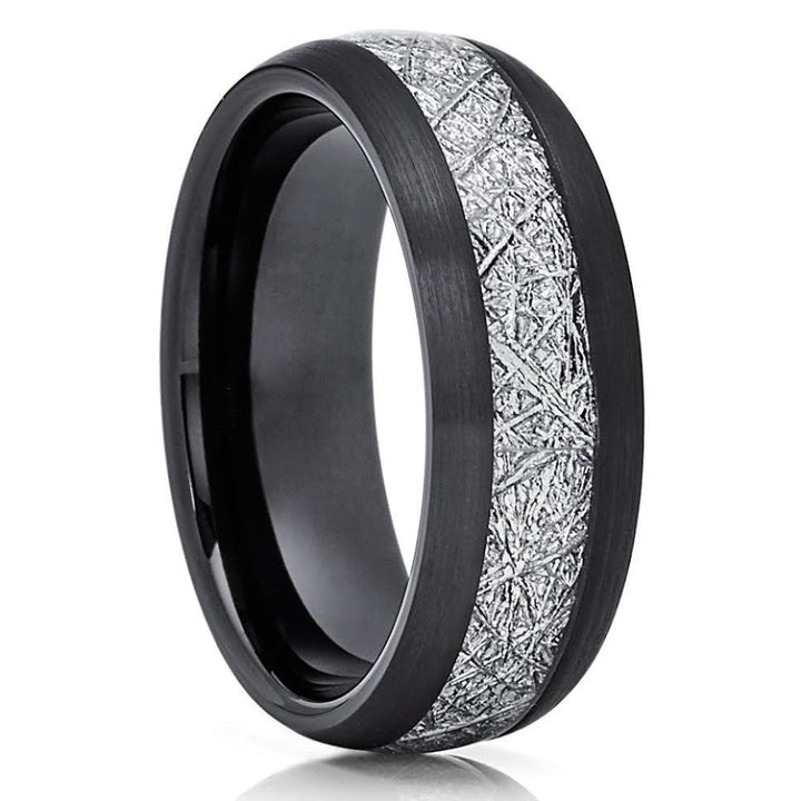 Black Meteorite Tungsten Ring Tungsten Wedding Ring 8mm Wedding Ring Engagement Image 4