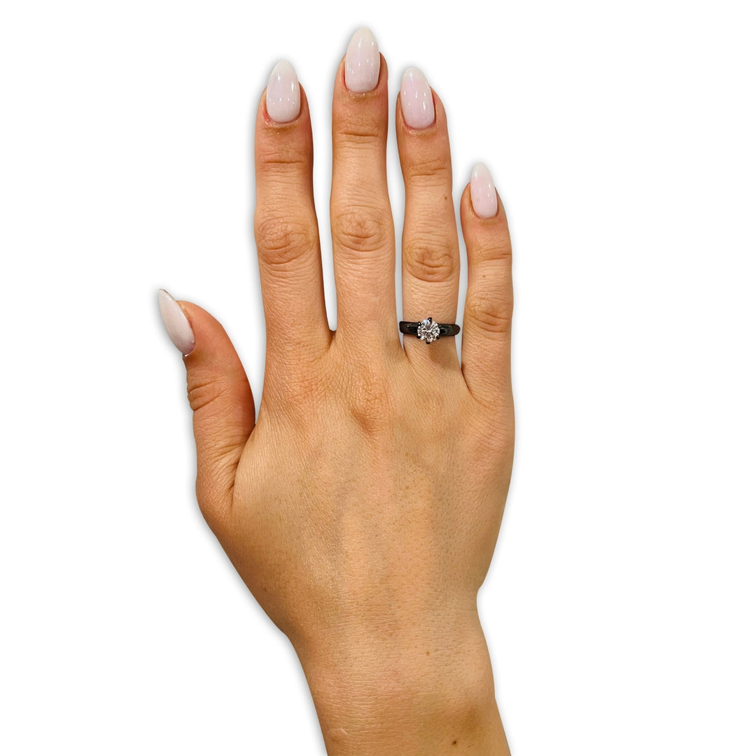 Black Solitaire Wedding Ring CZ Wedding Ring Engagement Ring Black Titanium Ring Image 3