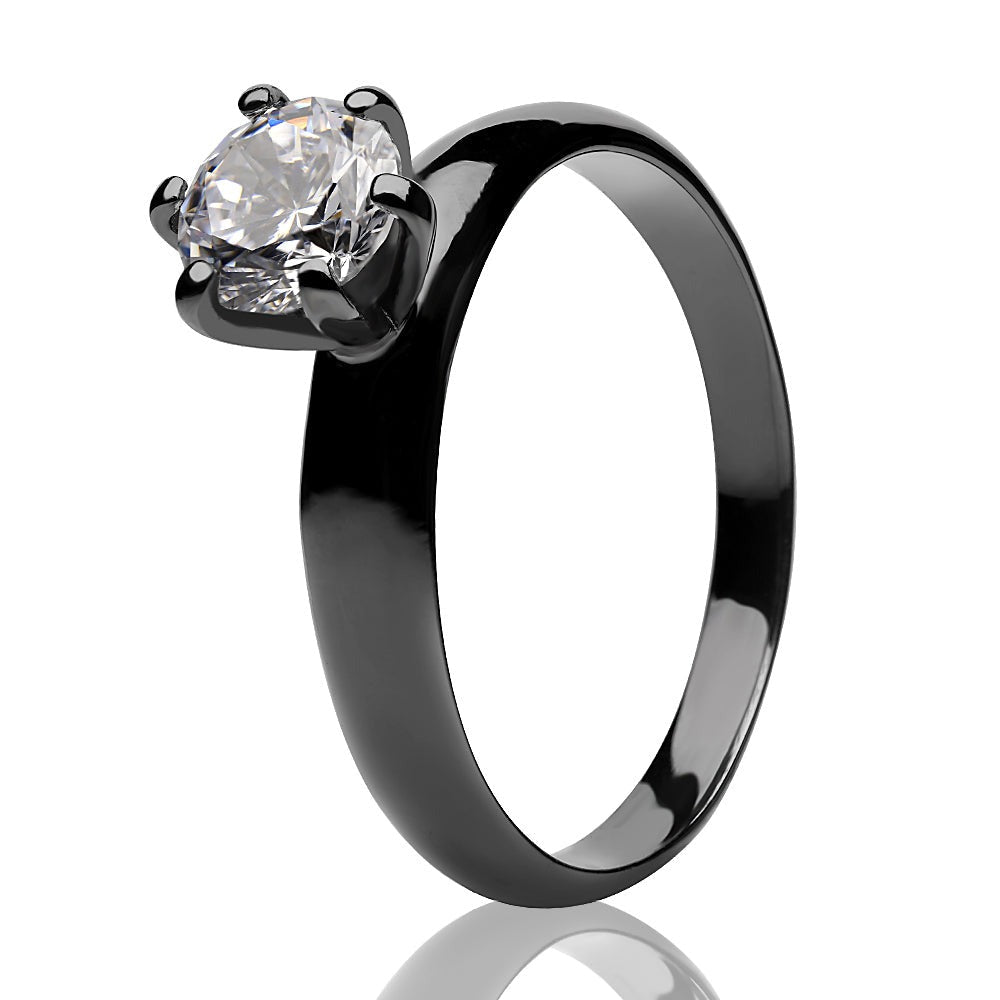 Black Solitaire Wedding Ring CZ Wedding Ring Titanium Ring Engagement Ring Image 2