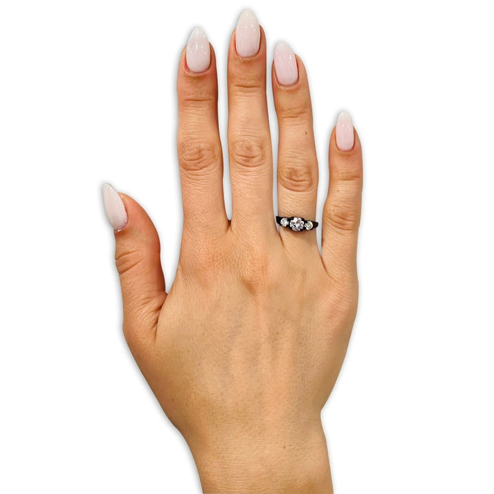 Black Titanium Ring Solitaire Wedding Ring Engagement Ring Anniversary Ring CZ Image 3