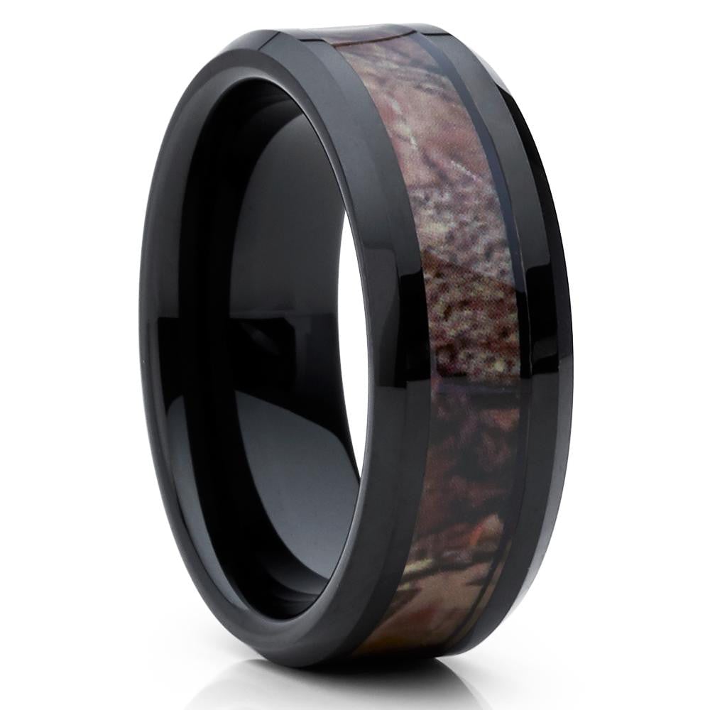 10mm Tungsten Carbide Camouflage Engagement Ring Comfort Fit Camo Inlay Image 1