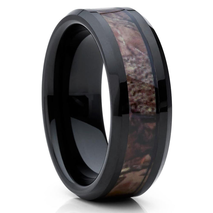 10mm Tungsten Carbide Camouflage Engagement Ring Comfort Fit Camo Inlay Image 1