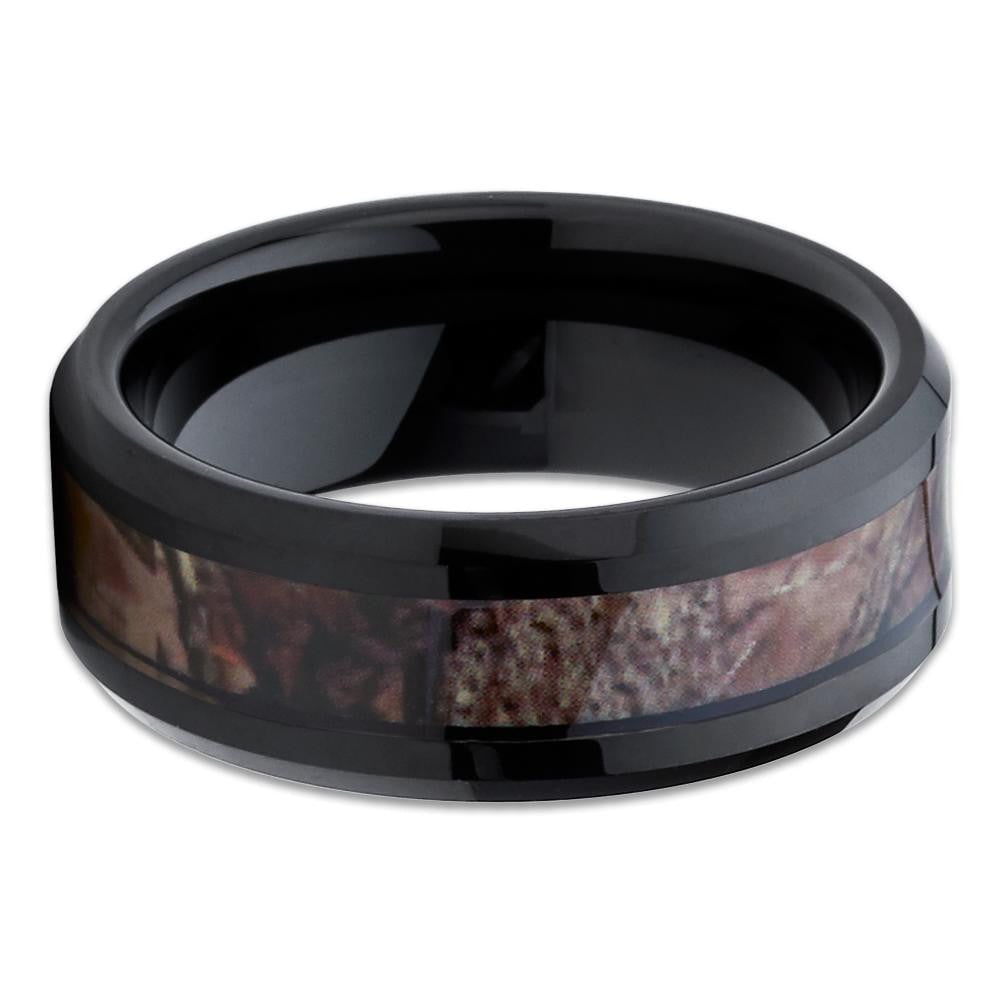 10mm Tungsten Carbide Camouflage Engagement Ring Comfort Fit Camo Inlay Image 2