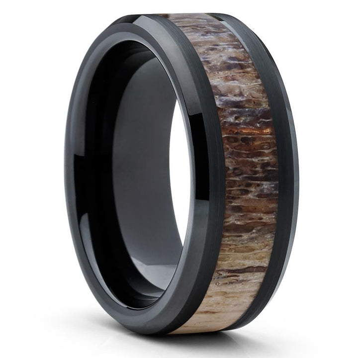 10mm Deer Antler Wedding Ring Black Wedding Ring Tungsten Carde Ring Image 1