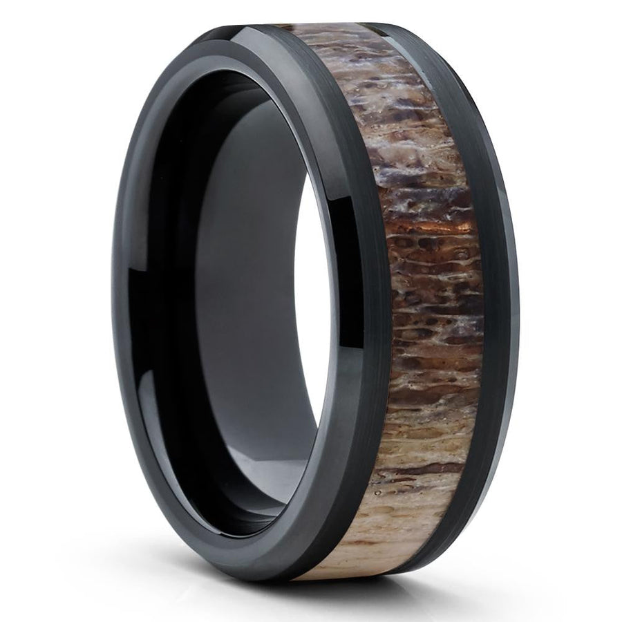 10mm Deer Antler Wedding Ring Black Wedding Ring Tungsten Carde Ring Image 1