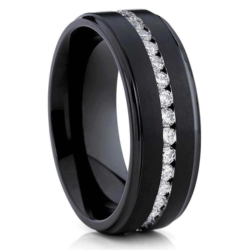 Black Titanium Wedding Ring CZ Wedding Ring 8mm Wedding Ring Black Image 4