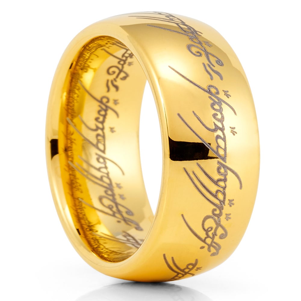 Tungsten Wedding Ring 10mm Yellow Gold Lord of the Rings Comfort Fit Sizes 7-14 Image 1