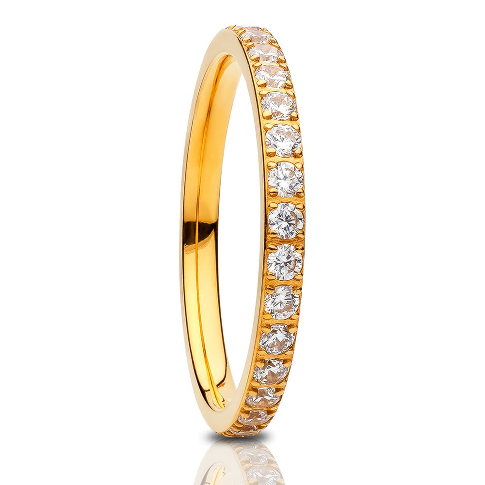 2mm Yellow Gold Titanium Eternity Ring Ladies Wedding Ring Lab Created CZ Image 1