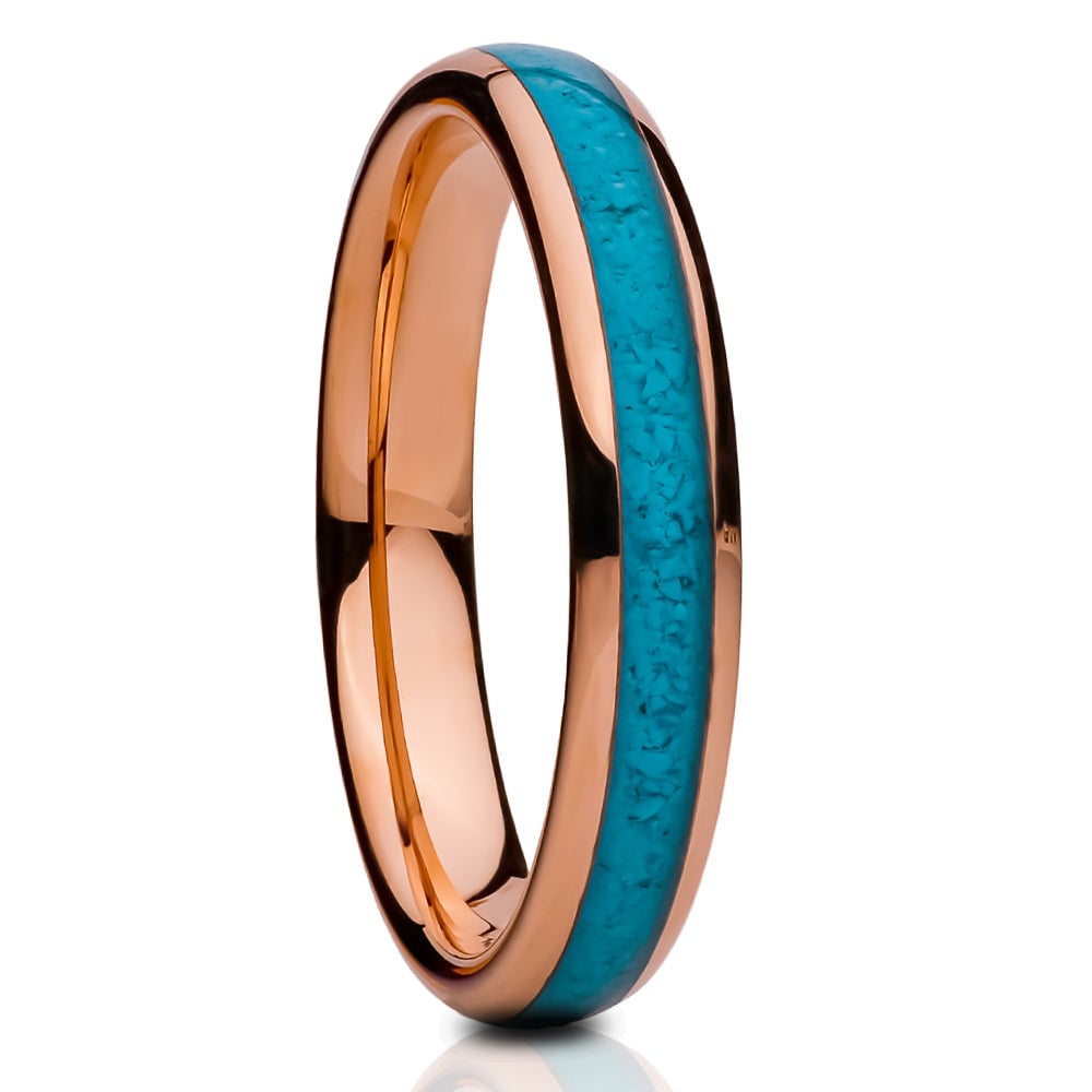 Turquoise Rose Gold Tungsten Ring 4mm Comfort Fit Engagement Ring Sizes 5-10.25 Image 4