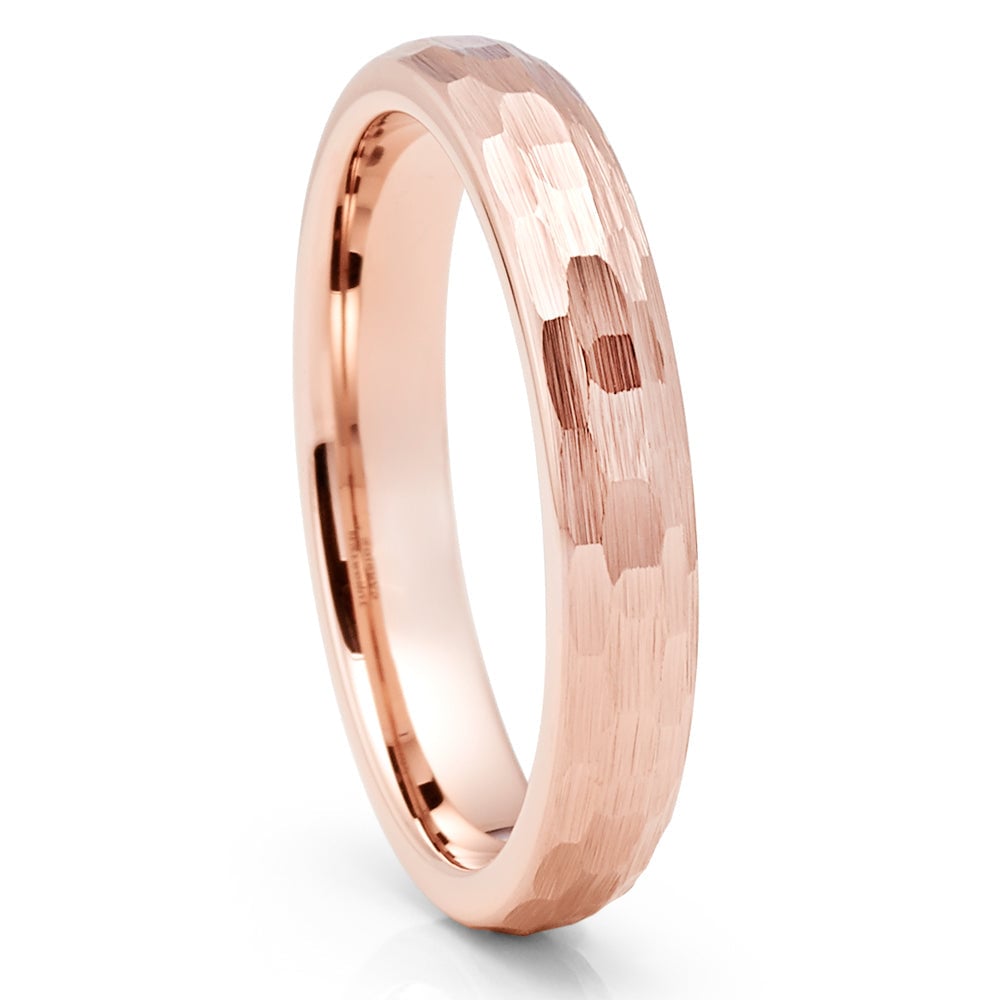 4mm Rose Gold Wedding Ring Tungsten Wedding Ring Engagement Ring Hammered Image 1