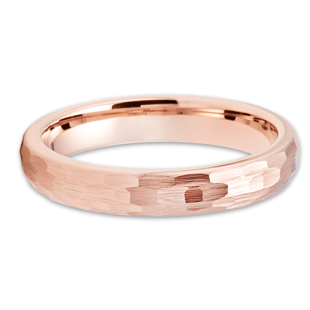 4mm Rose Gold Wedding Ring Tungsten Wedding Ring Engagement Ring Hammered Image 2