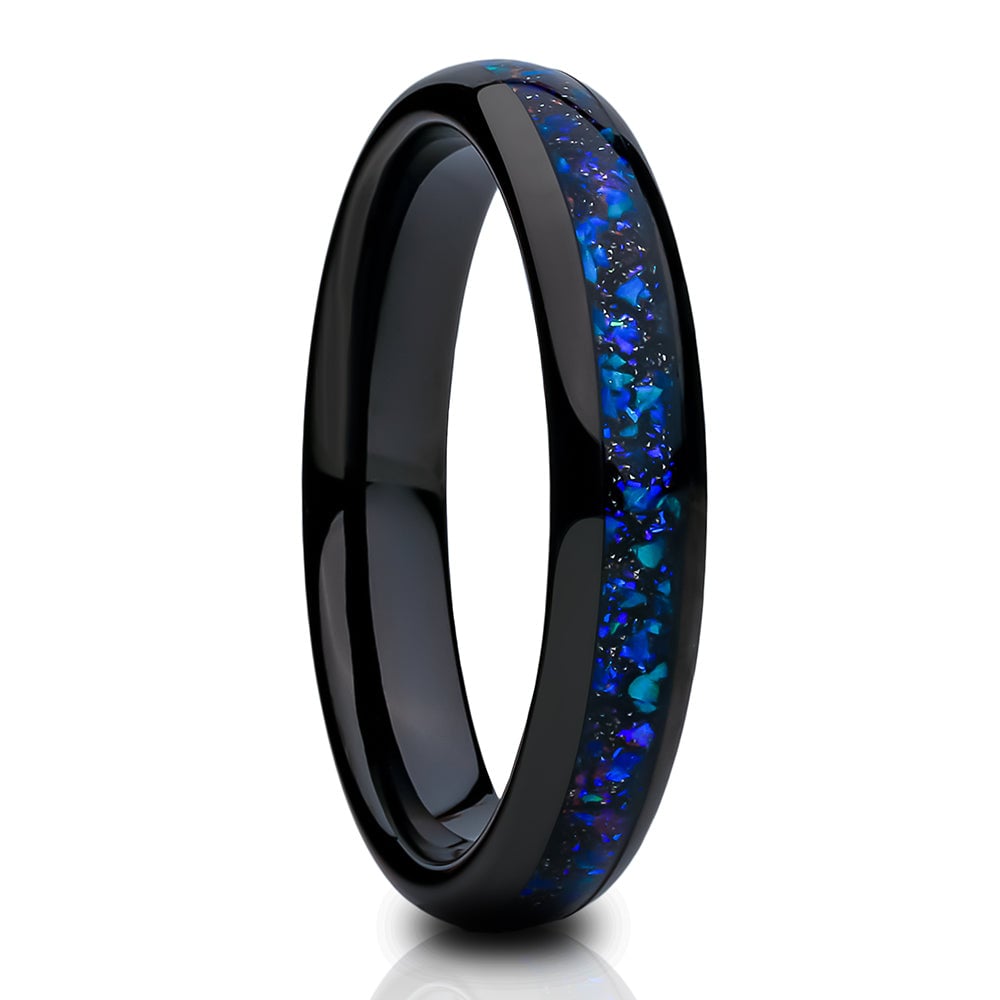 4mm Black Tungsten Carbide Wedding Ring with Galaxy Opal Comfort Fit Sizes 5-10 Image 4