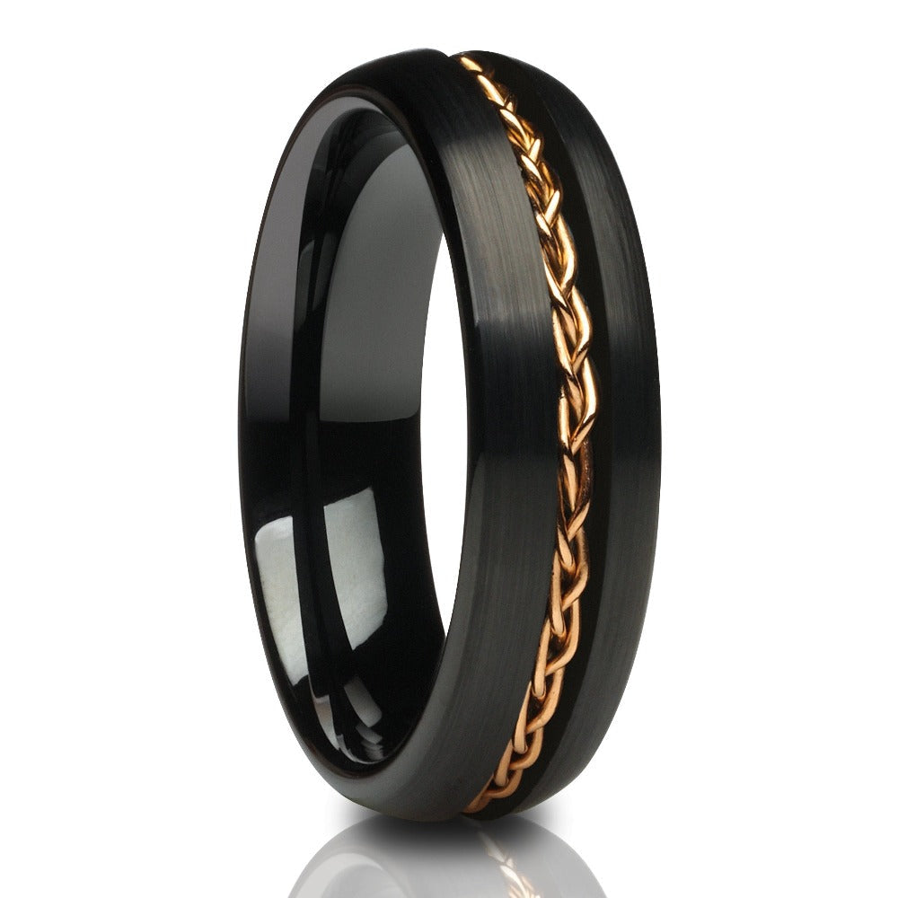 Black Tungsten Ring 6mm Rose Gold Braid Engagement Anniversary Comfort Fit Image 1