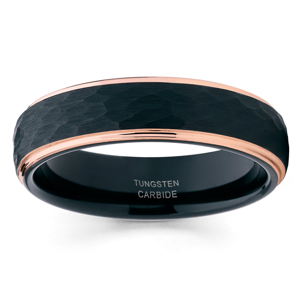6MM Black Tungsten Ring Rose Gold Wedding Ring Tungsten Carbide Ring Hammered Image 2