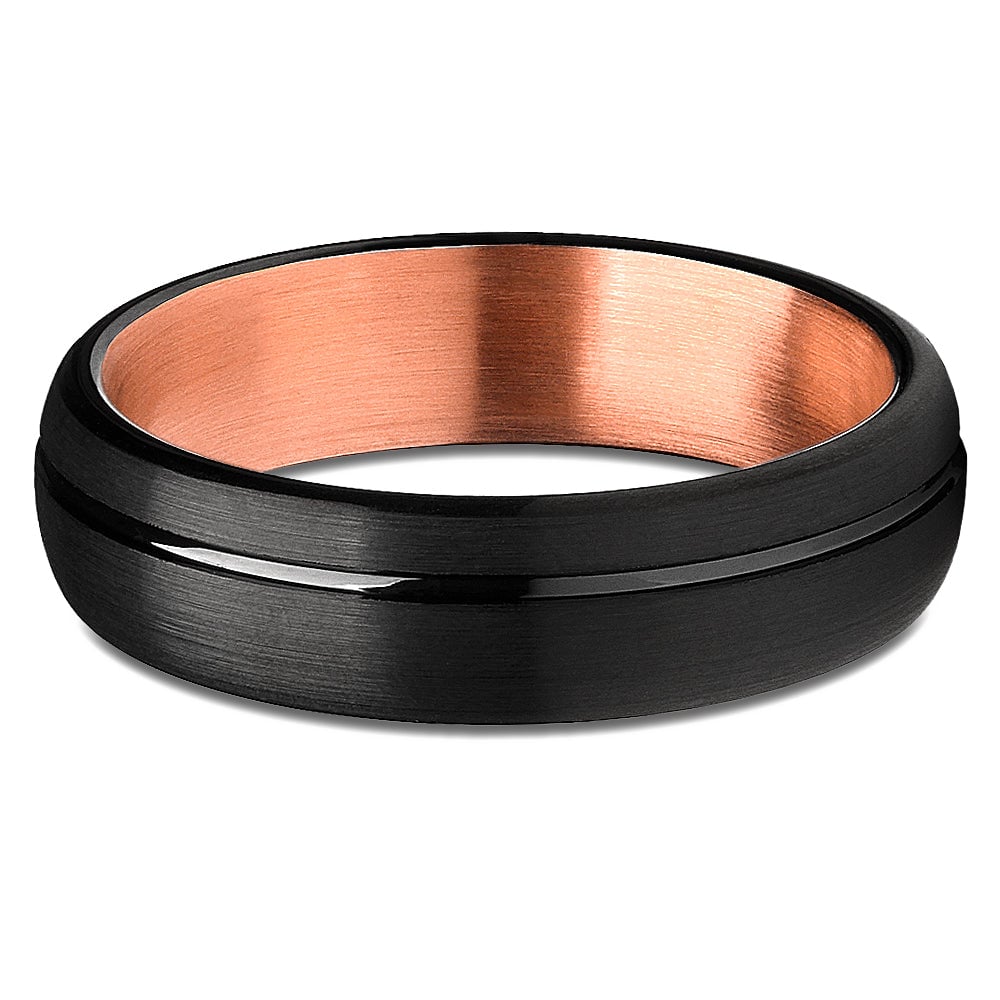 6mm Black Tungsten Ring Rose Gold Wedding Ring Matte Finished Ring Engagement Image 2