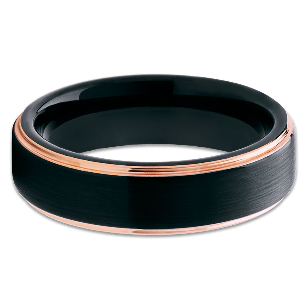 6mm Black Tungsten Wedding Ring Black Wedding Band Rose Gold Tungsten Ring Image 2