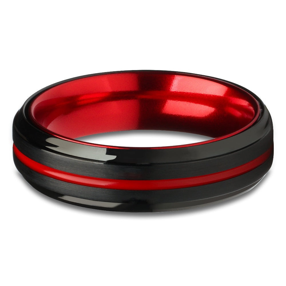 Black Tungsten Wedding Ring 6mm Red Groove Comfort Fit Cobalt Free Jewelry Grade Image 2