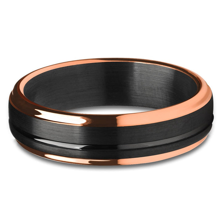 6mm Black Tungsten Wedding Ring with Rose Gold IP Plating Comfort Fit Sizes 6-13 Image 2