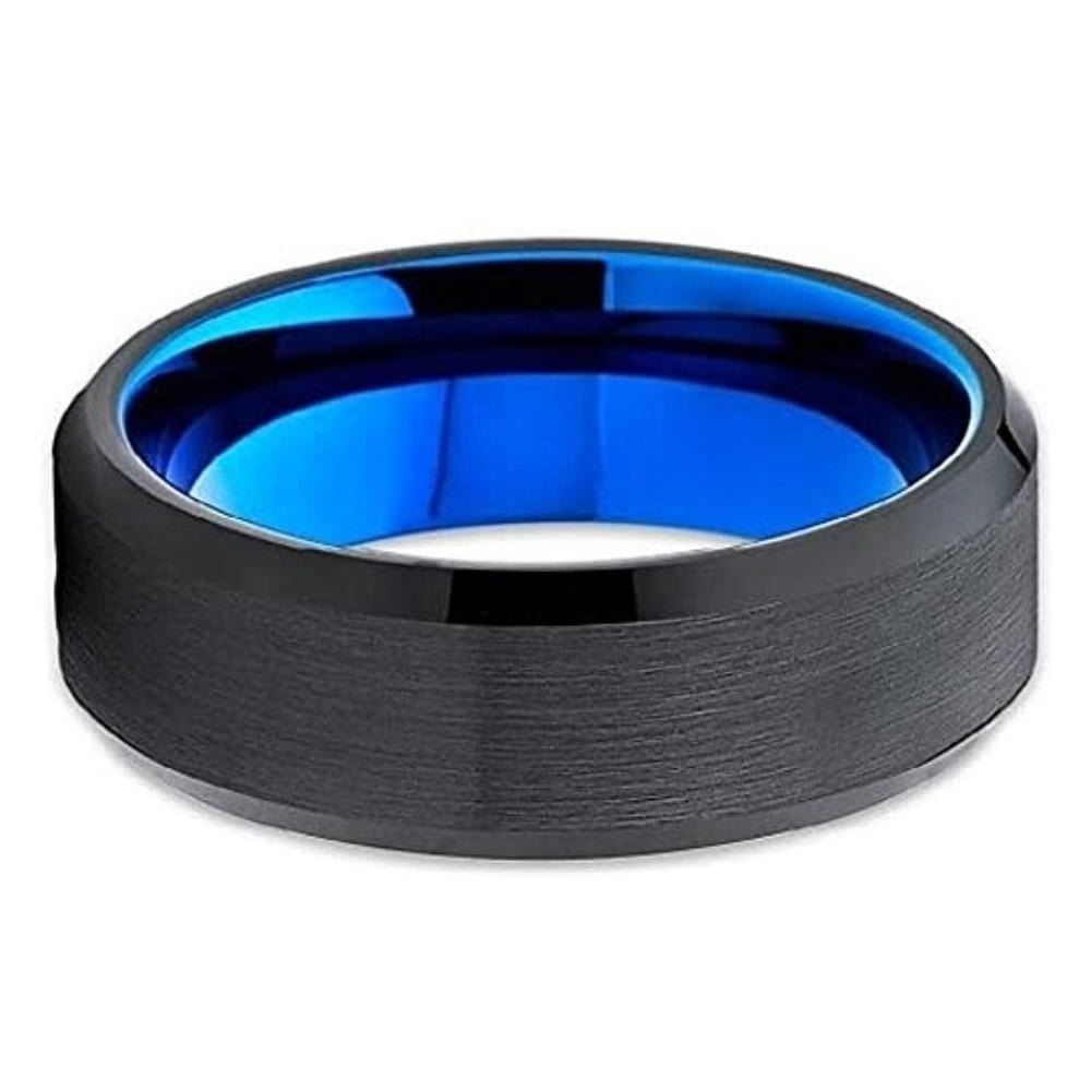 Tungsten Carbide Ring 6mm Black and Blue Comfort Fit Engagement Wedding Band Image 2