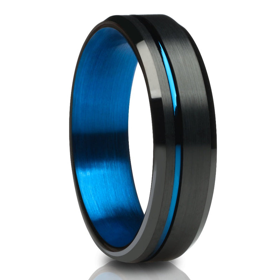 Blue Black Tungsten Carbide Ring 6mm Comfort Fit Engagement Wedding Size 6-13 Image 1