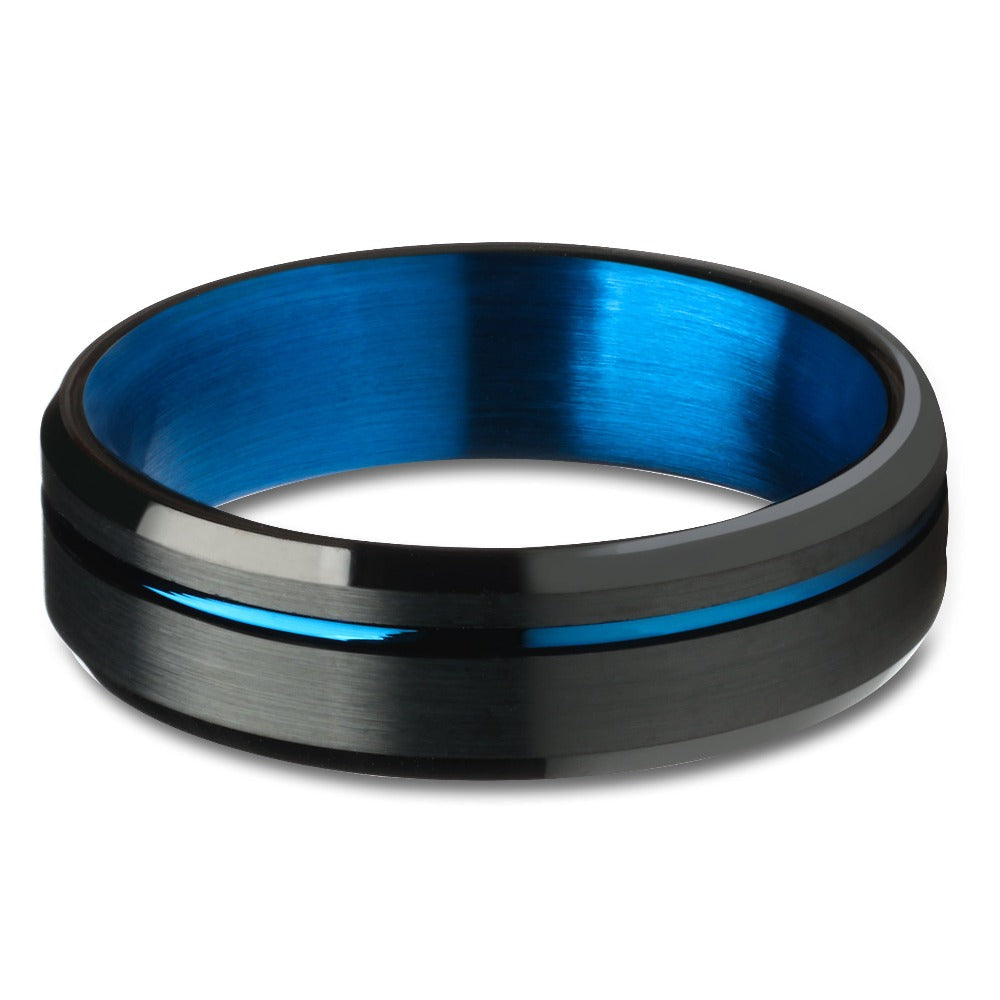 Blue Black Tungsten Carbide Ring 6mm Comfort Fit Engagement Wedding Size 6-13 Image 2