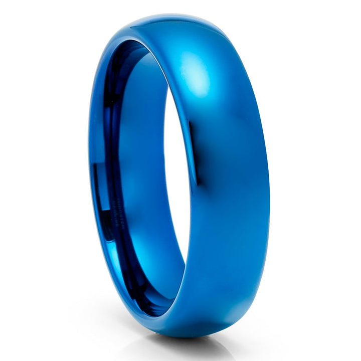 Blue Tungsten Wedding Ring 6mm Dome Band Jewelry Grade Cobalt Free Comfort Fit Image 4