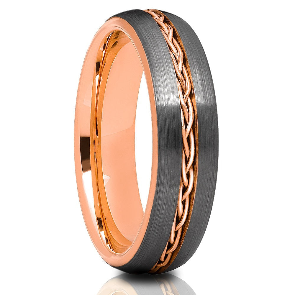 Tungsten Carbide Wedding Ring 6mm Rose Gold Braid Comfort Fit Cobalt Free Image 1