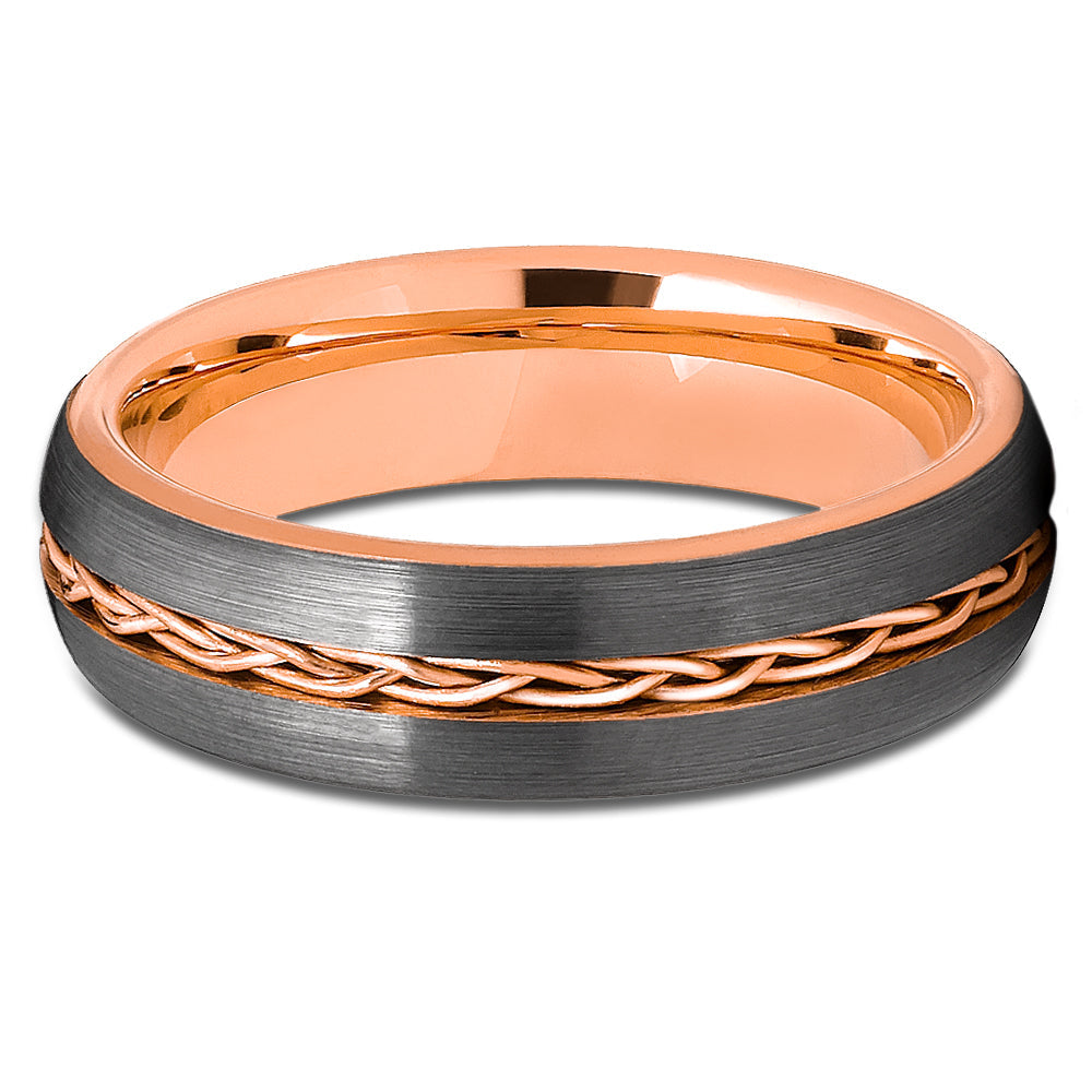 Tungsten Carbide Wedding Ring 6mm Rose Gold Braid Comfort Fit Cobalt Free Image 2