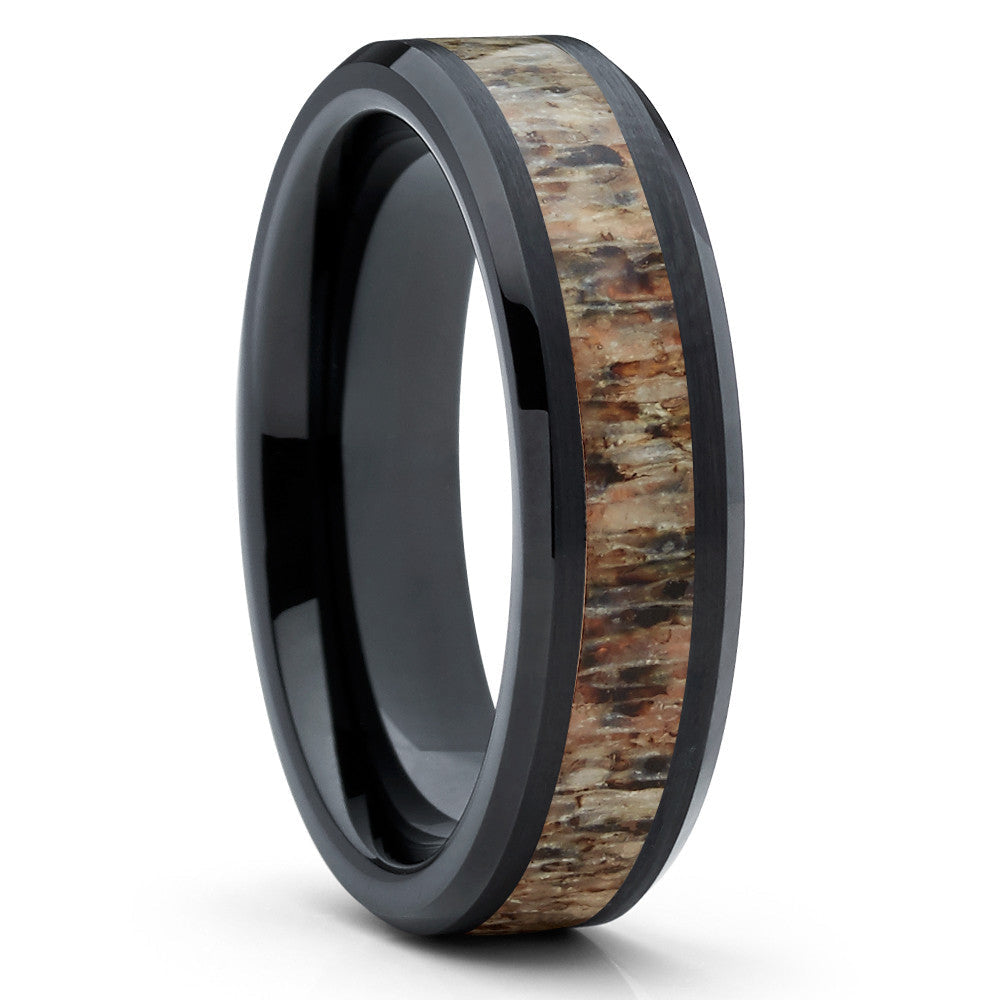 6mm Black Tungsten Deer Antler Wedding Ring Comfort Fit Hypoallergenic Sizes 6-12 Image 4