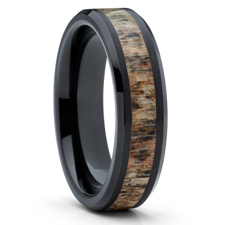 6mm Black Tungsten Deer Antler Wedding Ring Comfort Fit Hypoallergenic Sizes 6-12 Image 4