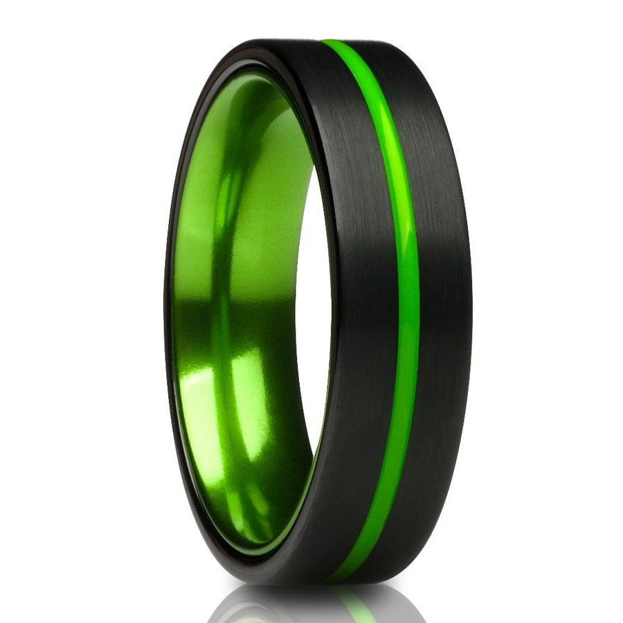 Green Tungsten Wedding Ring 6mm Engagement Ring with Black IP Plating Comfort Fit Image 1