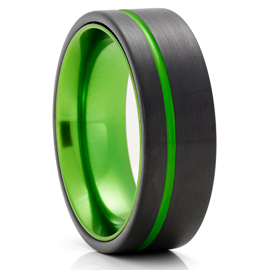 Green Black Tungsten Wedding Ring 6mm Comfort Fit Tungsten Carbide Engagement Ring Image 1