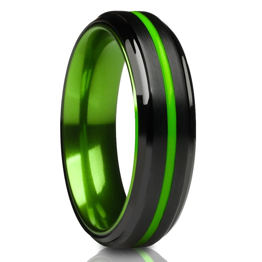 Green Tungsten Carbide Engagement Ring 6mm Black Wedding Band Comfort Fit Image 1