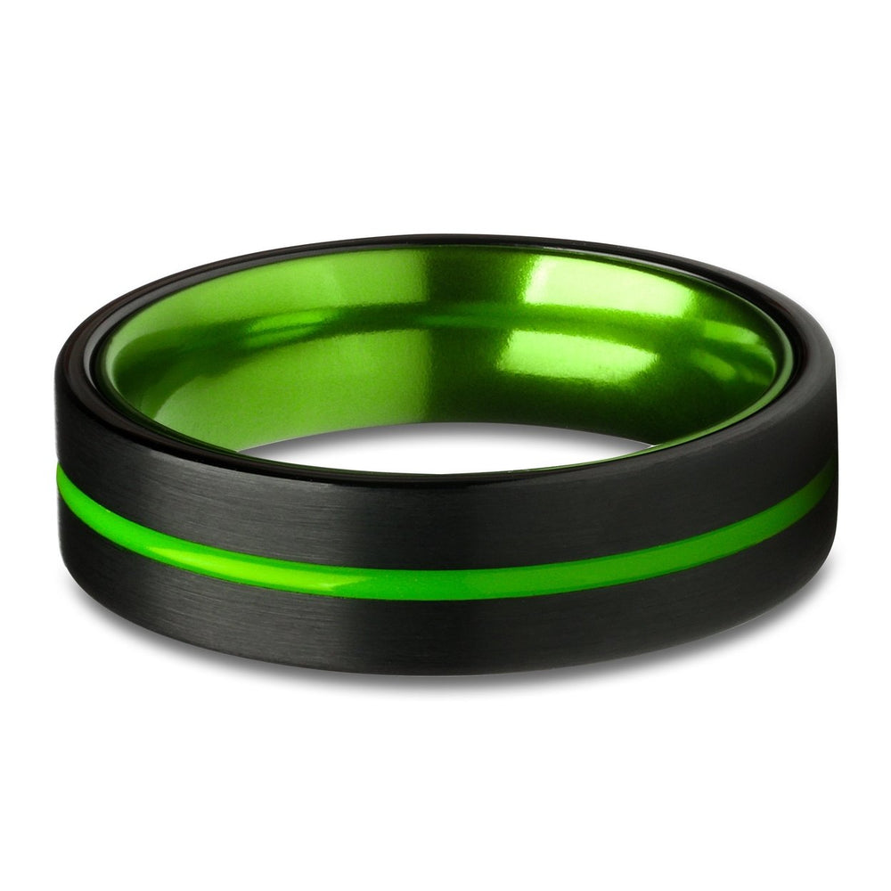 Green Tungsten Wedding Ring 6mm Engagement Ring with Black IP Plating Comfort Fit Image 2