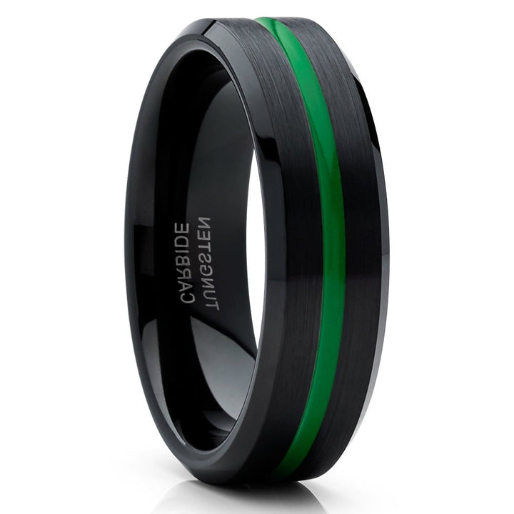 Tungsten Carbide 6mm Green Black Wedding Engagement Ring Comfort Fit Cobalt Free Image 1