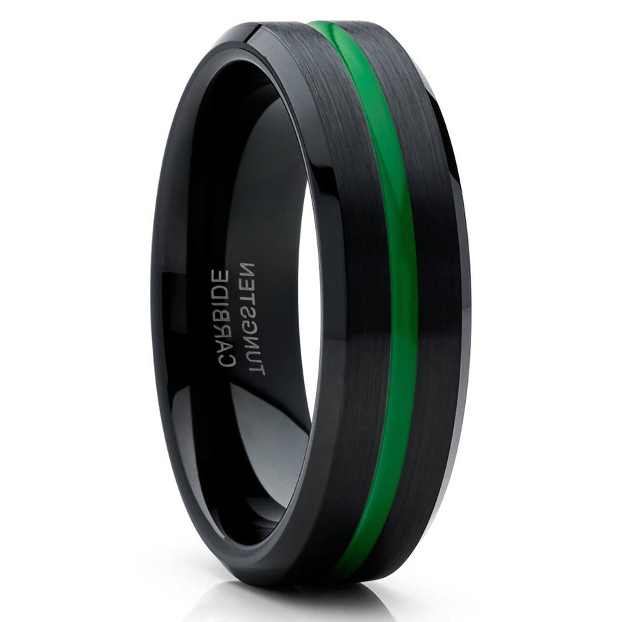 6mm Green Wedding Ring Black Wedding Ring Tungsten Wedding Ring Engagement Ring Image 1
