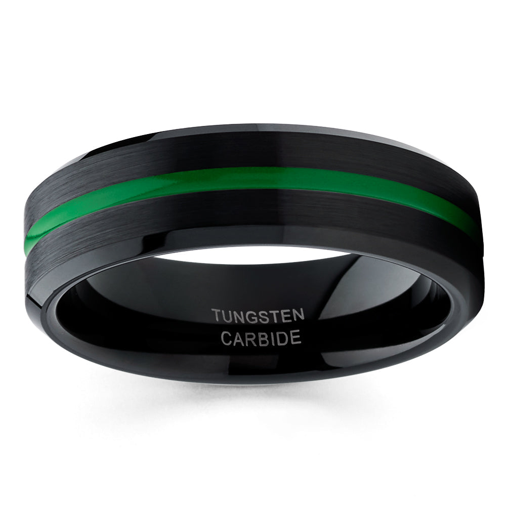6mm Green Wedding Ring Black Wedding Ring Tungsten Wedding Ring Engagement Ring Image 2