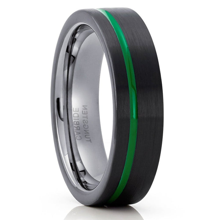 6mm Gunmetal Black Tungsten Wedding Ring Green Inlay Comfort Fit Cobalt Free Image 1