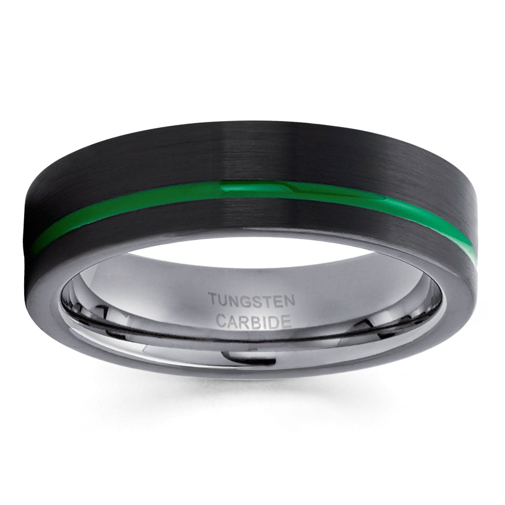 6mm Gunmetal Black Tungsten Wedding Ring Green Inlay Comfort Fit Cobalt Free Image 2