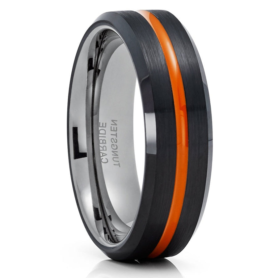 6mm Orange Tungsten Ring Black Wedding Band Comfort Fit Cobalt Free Lifetime Image 1