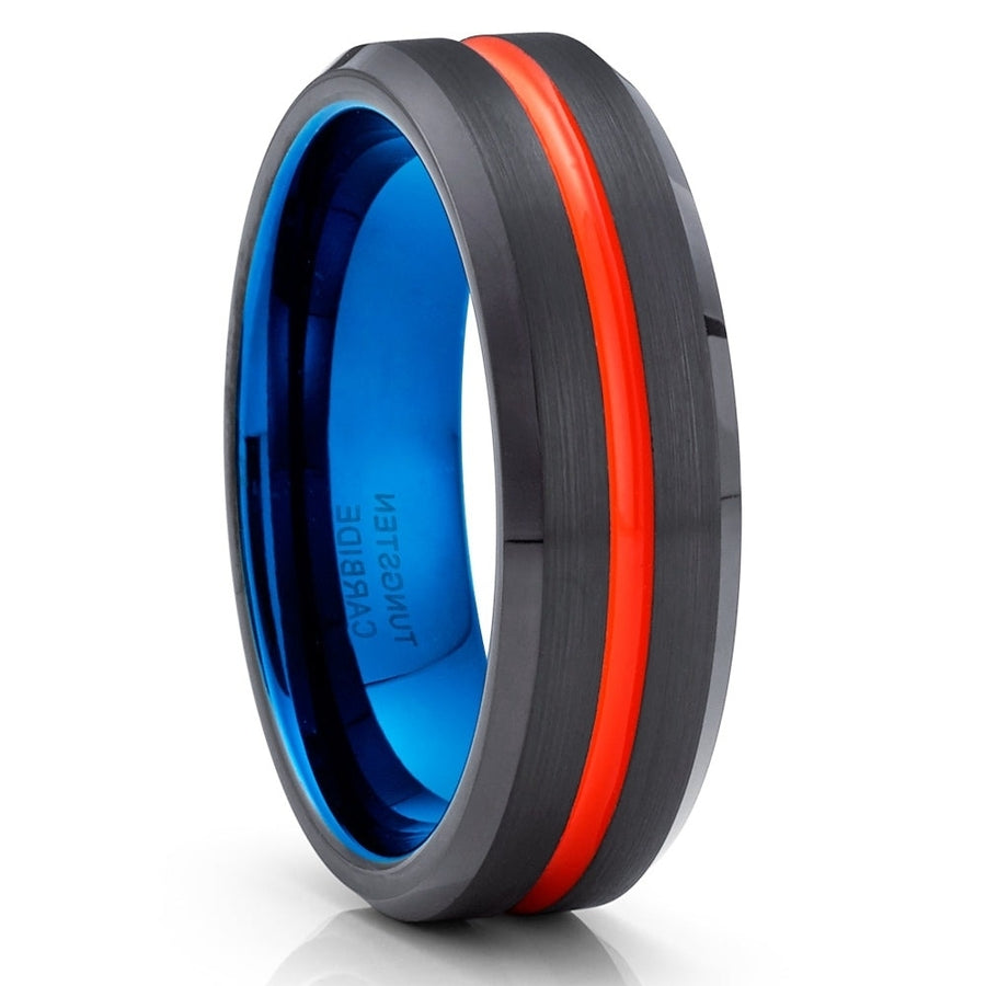 6mm Tungsten Carbide Wedding Engagement Ring Orange Blue Black Comfort Fit Image 1